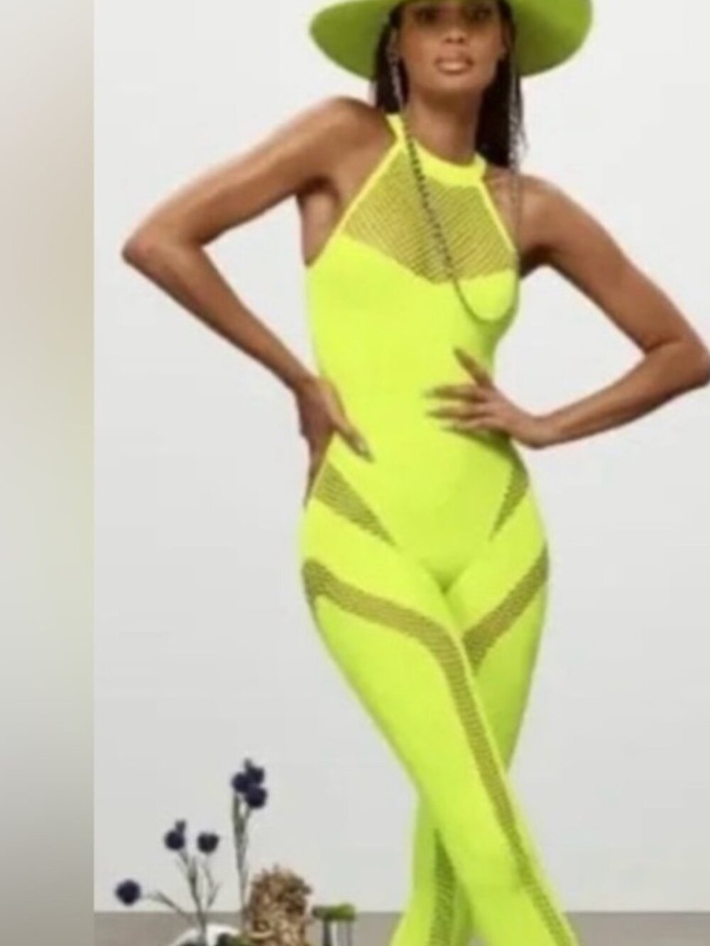 adidas Ivy Park Neon Yellow Mesh catsuit